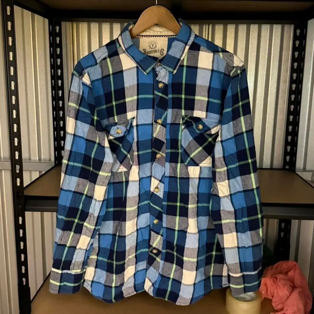 Vintage Roebuck & Co Blue Plaid Flannel Shirt XL